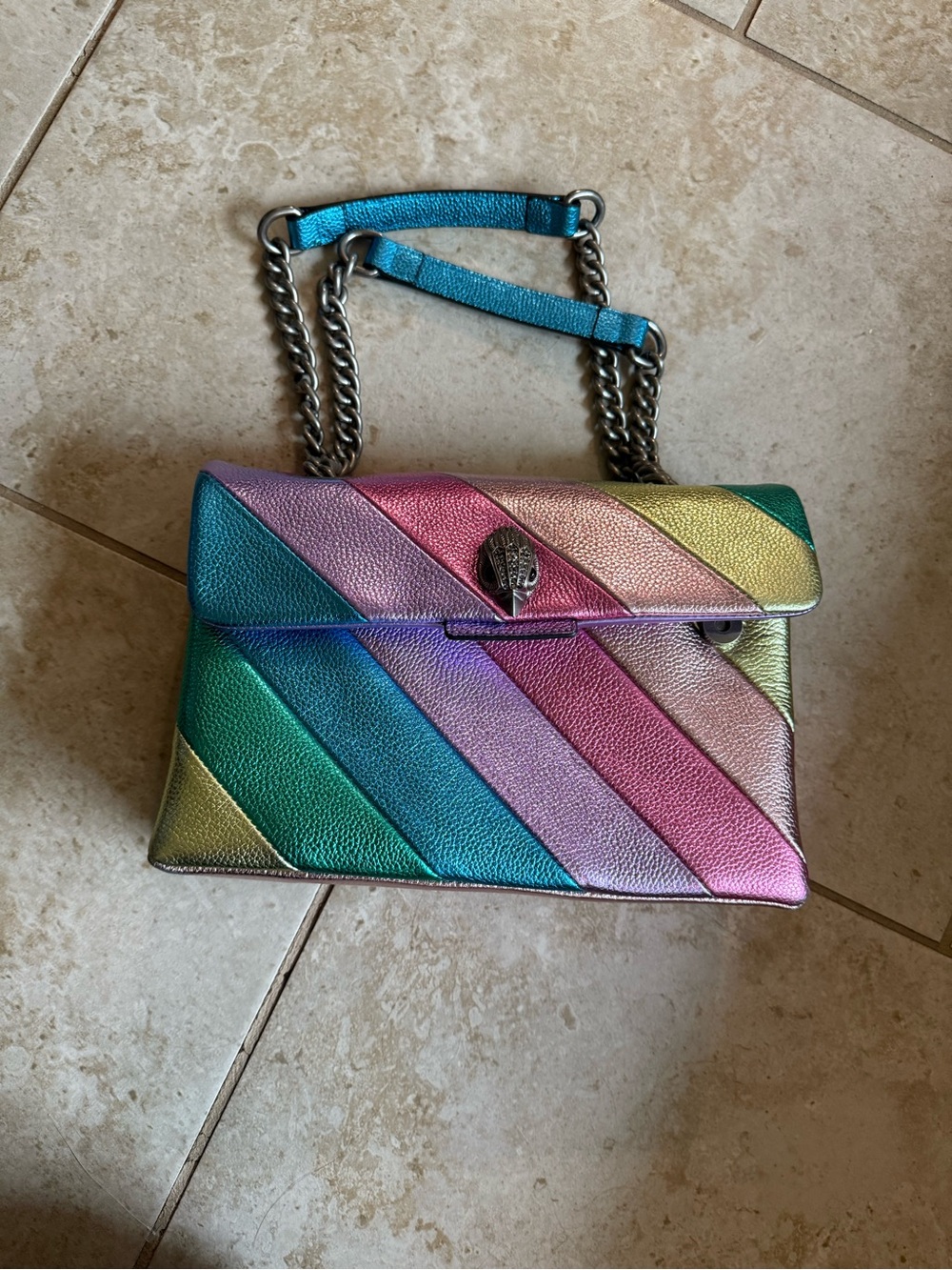 Iridescent Rainbow Diagonal Stripe Shoulder Bag - Multicolor